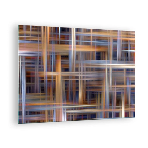 Glastavla - Bild på glas - Geometriskt mönster av linjer och färger i abstrakt stil - 70x50cm - Vävd av ljus - Modern väggdekoration för vardagsrum och sovrum ARTTOR