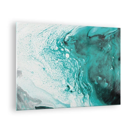 Glastavla - Bild på glas - En abstrakt målning i nyanser av vitt och turkos - 70x50cm - Smälta sig in i vitt och turkos - Modern väggdekoration för vardagsrum och sovrum ARTTOR