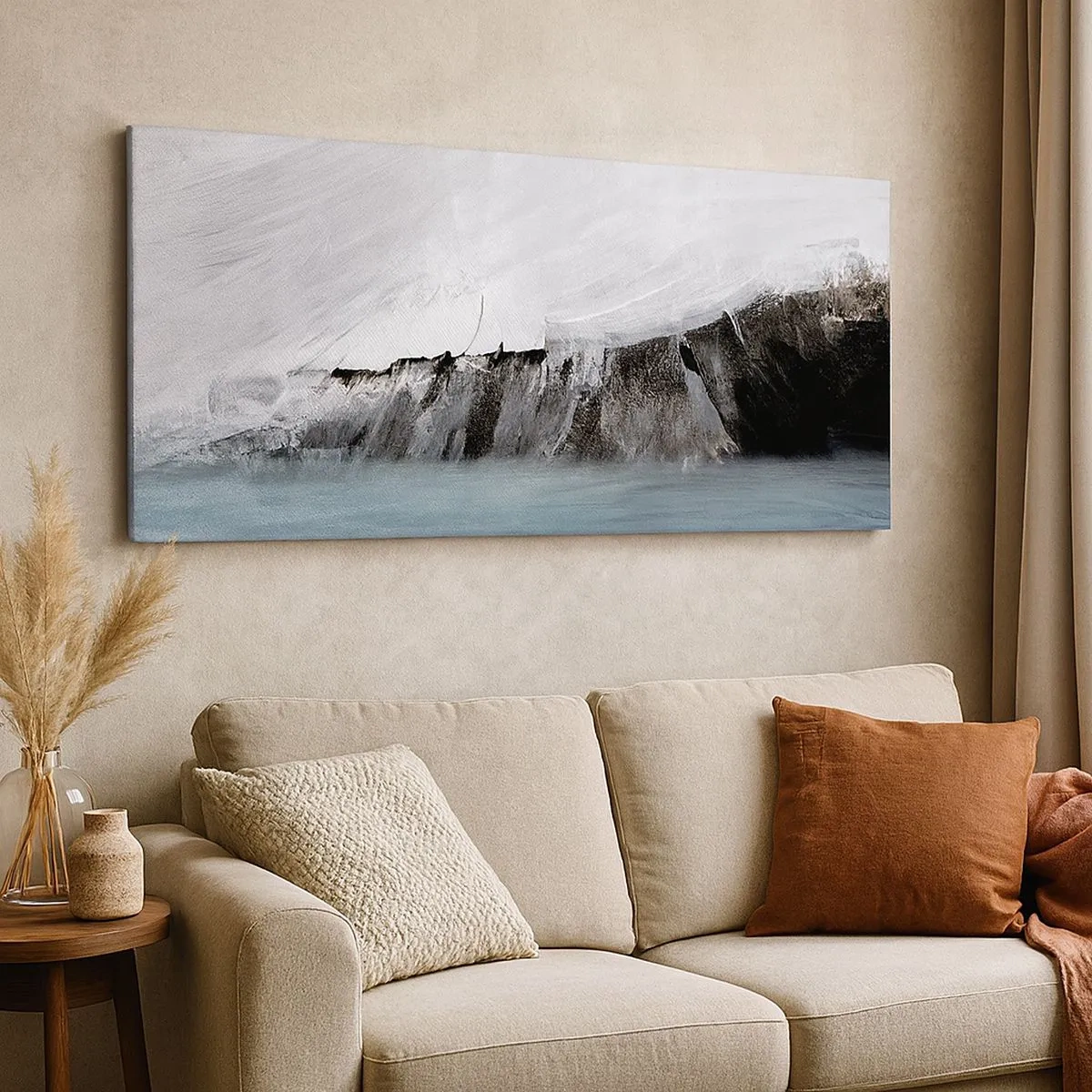 Canvastavla - Bild på duk - Vatten - jord: en krock mellan elementen - 100x40 cm