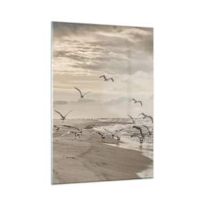 Glastavla - Bild på glas - Havets brus, fågelsång - 50x70 cm