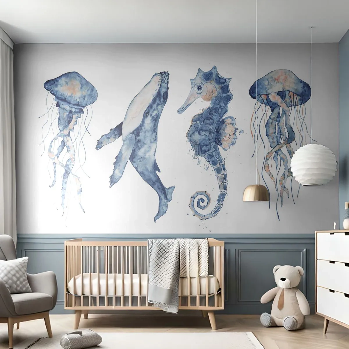 Fototapet Standard Eco - Havets under - Havsdjur, Sjöhäst, Manet - 400x280 cm