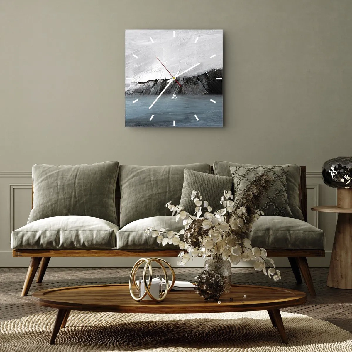 Väggklocka - Klocka på glas - Vatten - jord: en krock mellan elementen - 40x40 cm