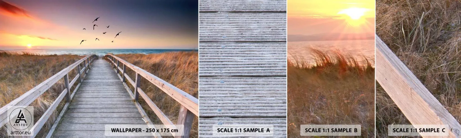 Provbit av självhäftande fototapet Deluxe Sticker - Startbana - Landskap, Hav, Strand - 100x30 cm