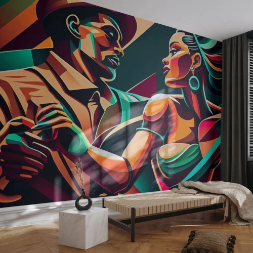 Fototapet Premium Canvas - I hjärtats rytm - Kubism, Par, Dansa - 250x175 cm