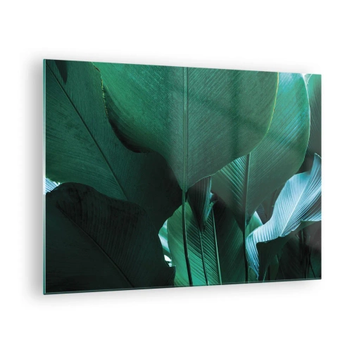Glastavla - Bild på glas - Tropiska löv i intensiva gröna nyanser - 70x50cm - Vända mot ljuset - Modern väggdekoration för vardagsrum och sovrum ARTTOR