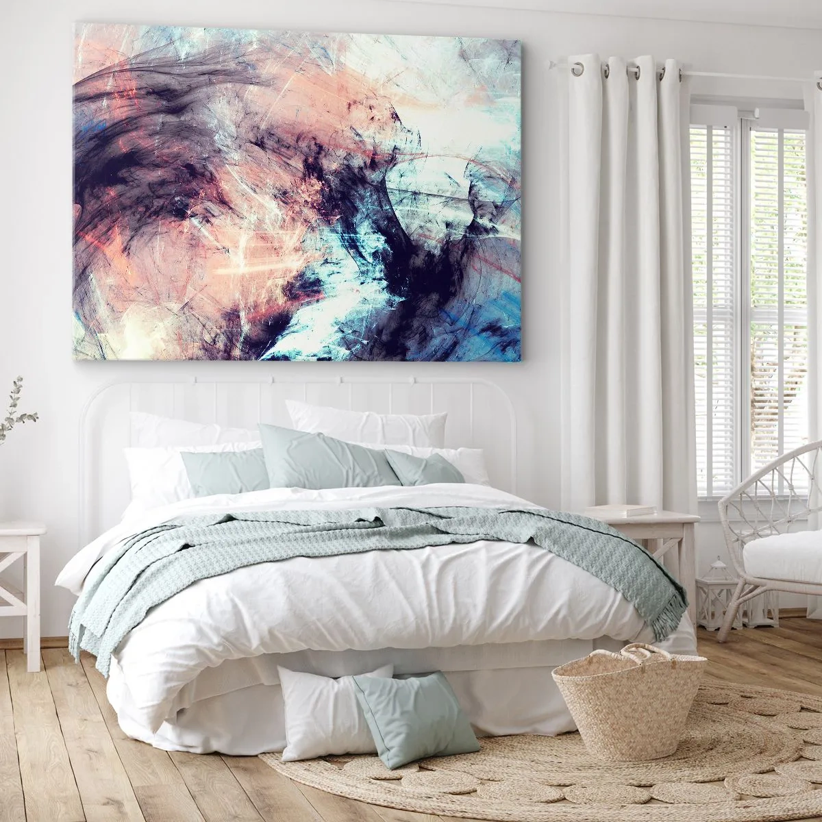 Canvastavla - Bild på duk - Abstrakt komposition i pastellfärger och mörka toner - 70x50cm - Känn vinden - Modern väggdekoration för vardagsrum och sovrum ARTTOR