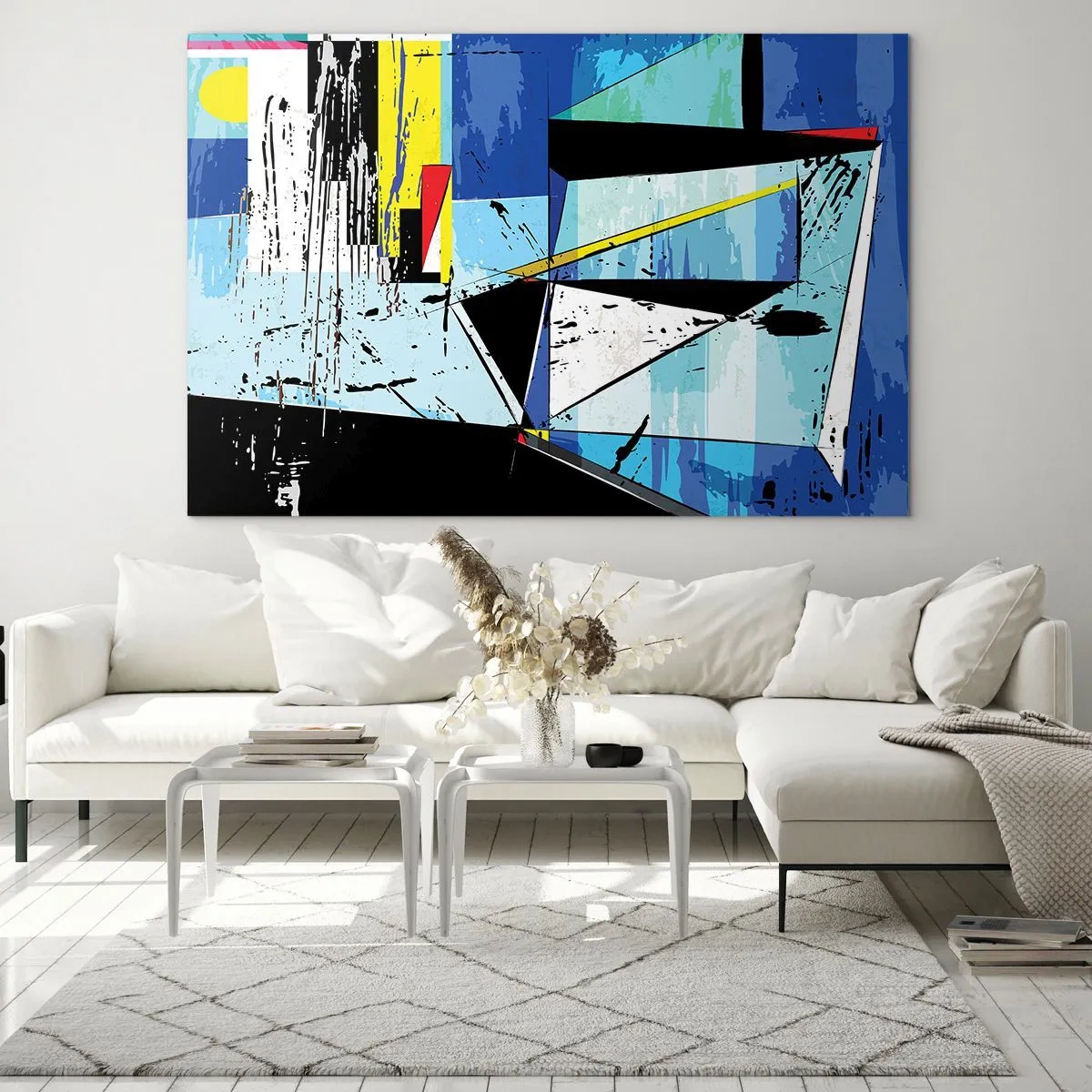 Glastavla - Bild på glas - Abstrakt geometrisk komposition i nyanser av blått - 70x50cm - Se värden ur en vinkel... - Modern väggdekoration för vardagsrum och sovrum ARTTOR