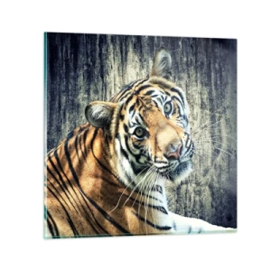 Glastavla - Bild på glas - Porträtt i ljusstrålar - 40x40 cm