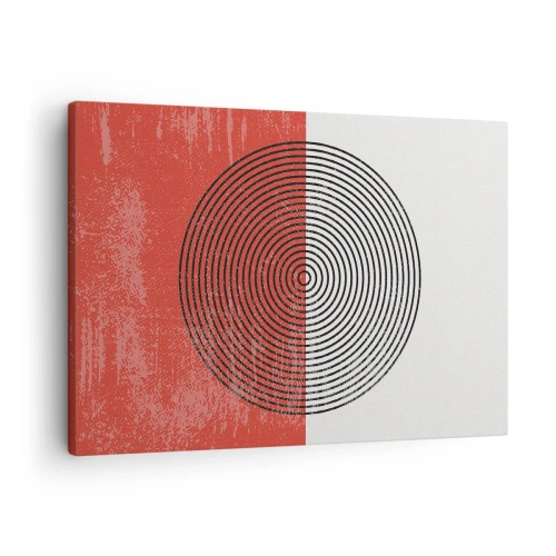 Canvastavla - Bild på duk - Geometriskt mönster med koncentriska cirklar på en röd och vit bakgrund - 70x50cm - Mitt i prick - Modern väggdekoration för vardagsrum och sovrum ARTTOR