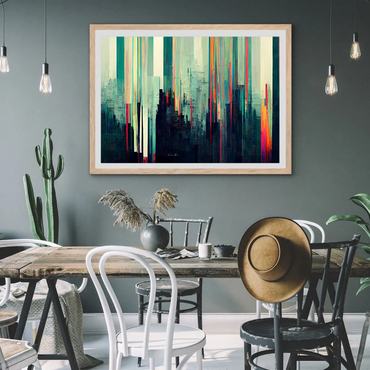 Affisch i ram av ljusek - Futuristisk stad - 70x50 cm