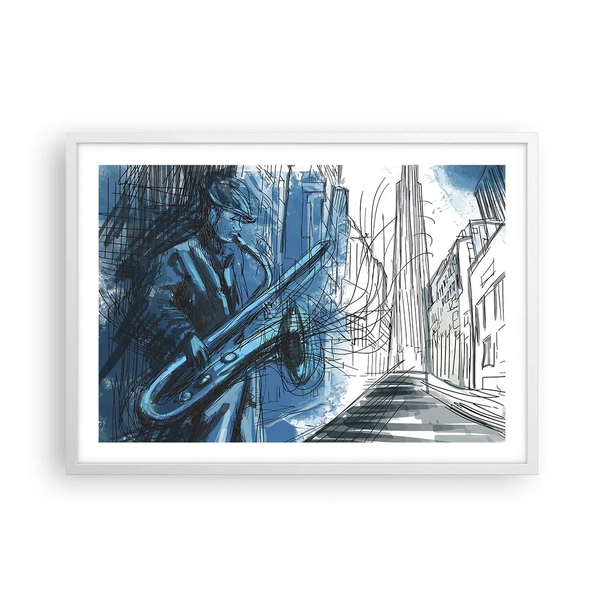 Affisch i vit ram - Stadsrapsodi - 70x50 cm