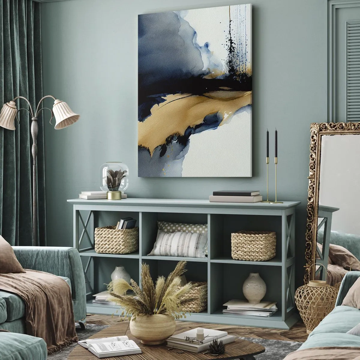 Canvastavla - Bild på duk - Bakom ridån - 55x100 cm