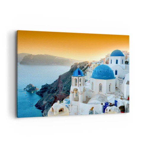Canvastavla - Bild på duk - Santorini - inbäddat i berg - 120x80 cm
