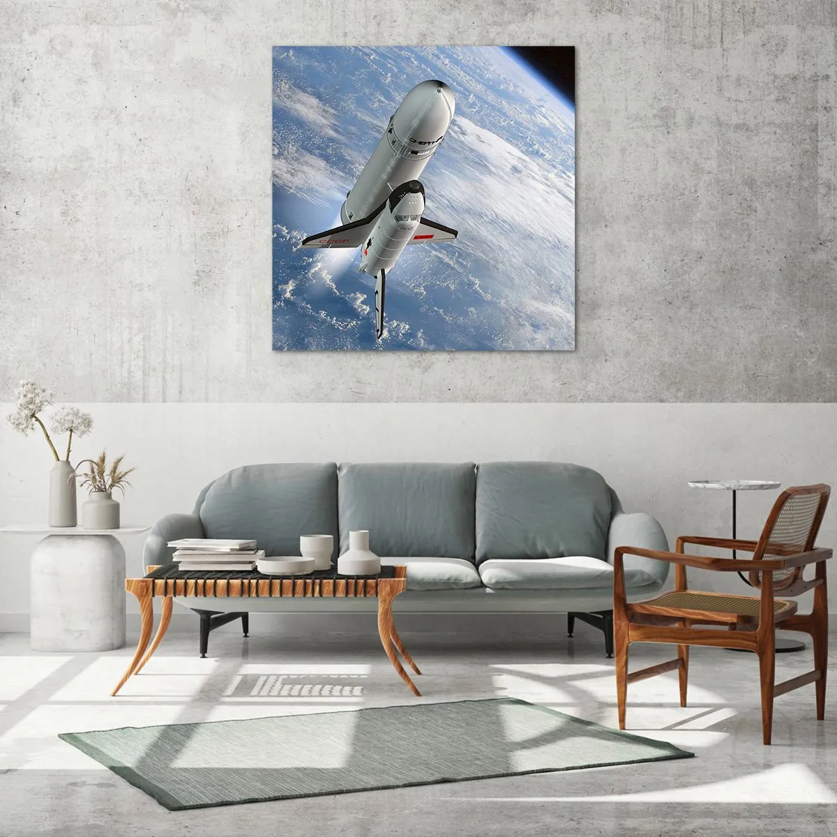 Glastavla - Bild på glas - Rymdfärd - 70x70 cm
