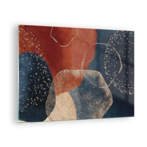 Glastavla - Bild på glas - Abstrakta former i nyanser av marinblått och koppar - 70x50cm - Existensens lätthet - Modern väggdekoration för vardagsrum och sovrum ARTTOR
