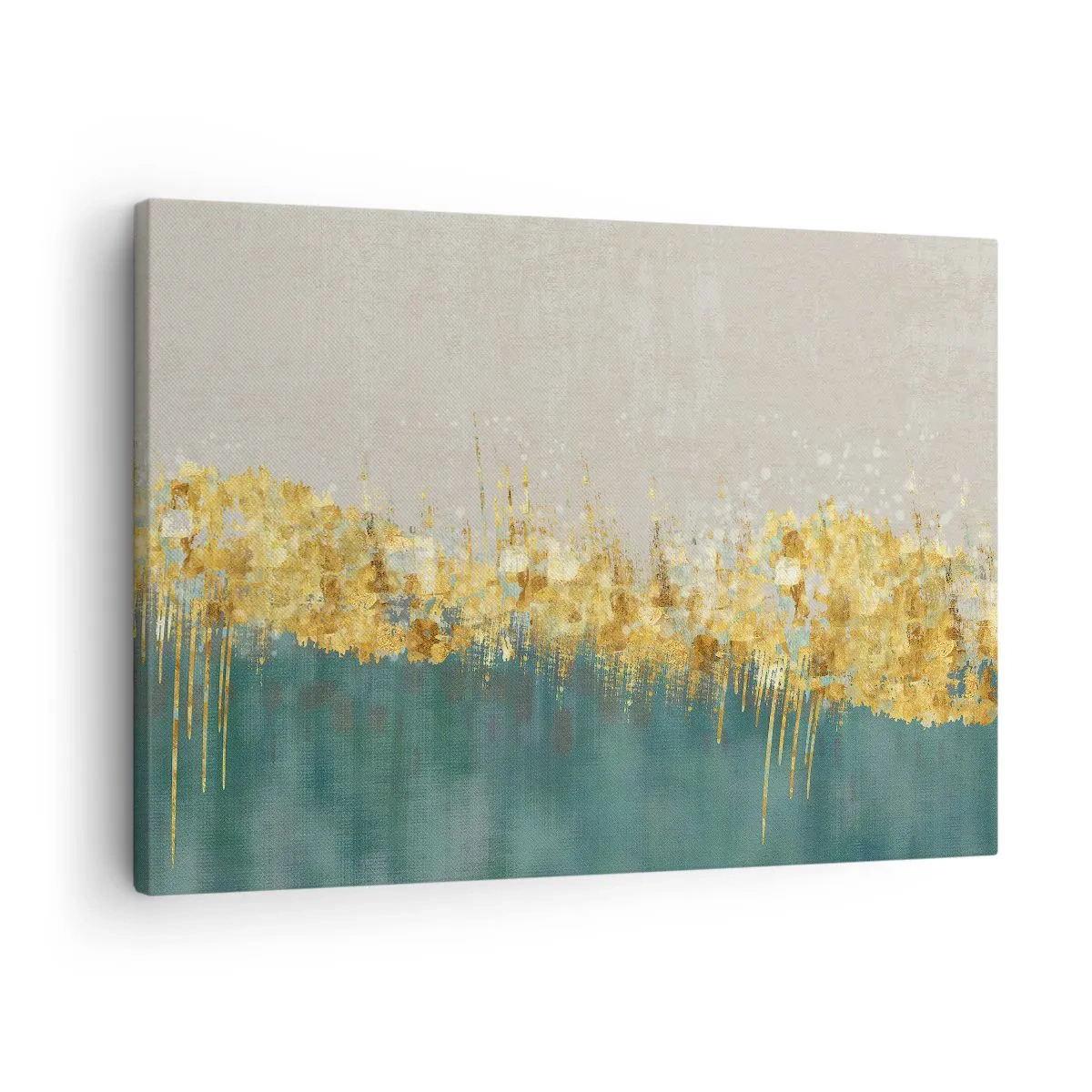 Canvastavla - Bild på duk - Guldfärgade accenter på en grönbeige bakgrund - 70x50cm - Den gyllene gränsen - Modern väggdekoration för vardagsrum och sovrum ARTTOR