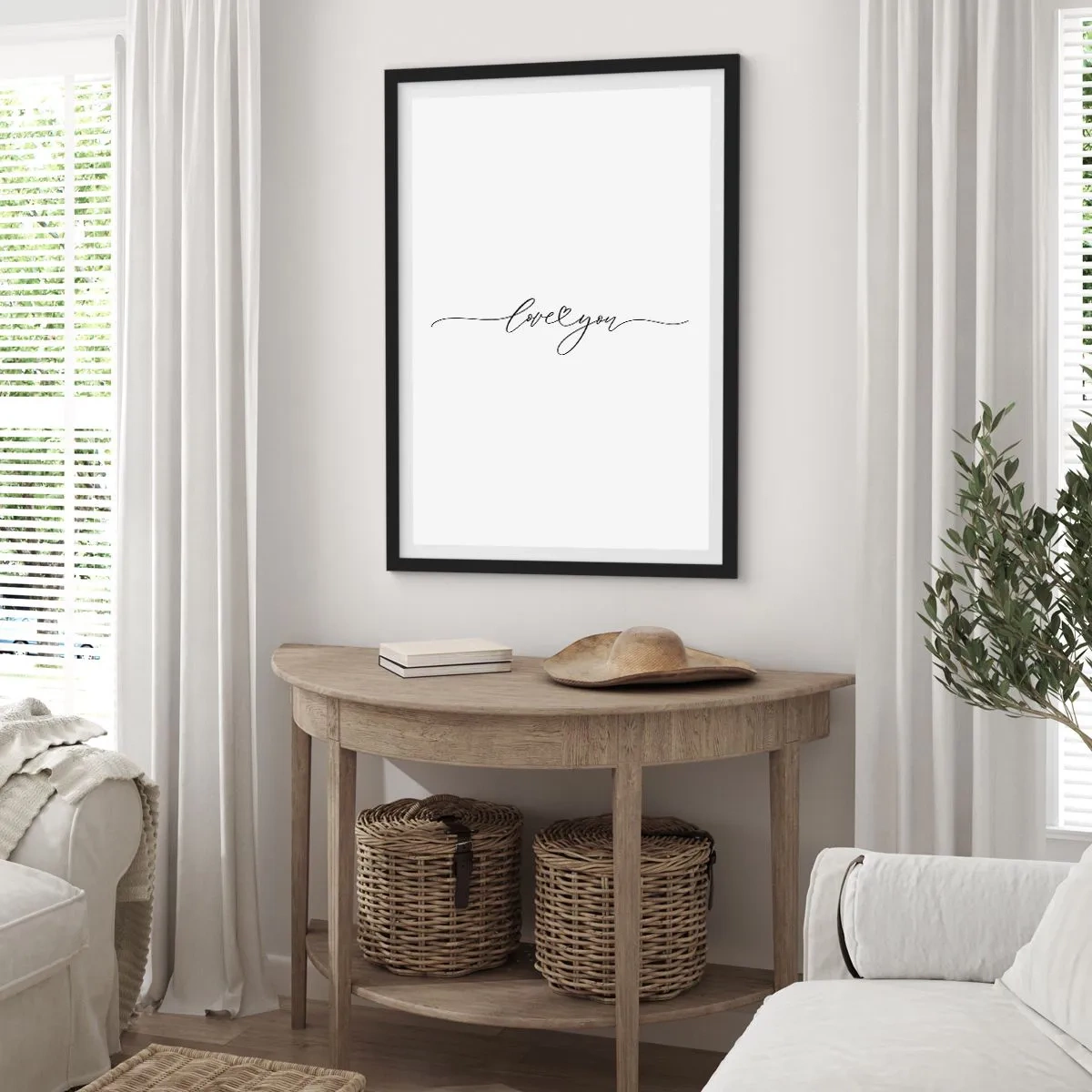 Affisch i svart ram - Minimalistisk inskription "Jag älskar dig" på vit bakgrund - 50x70cm - Svart på vitt - Modern väggdekoration för vardagsrum och sovrum ARTTOR