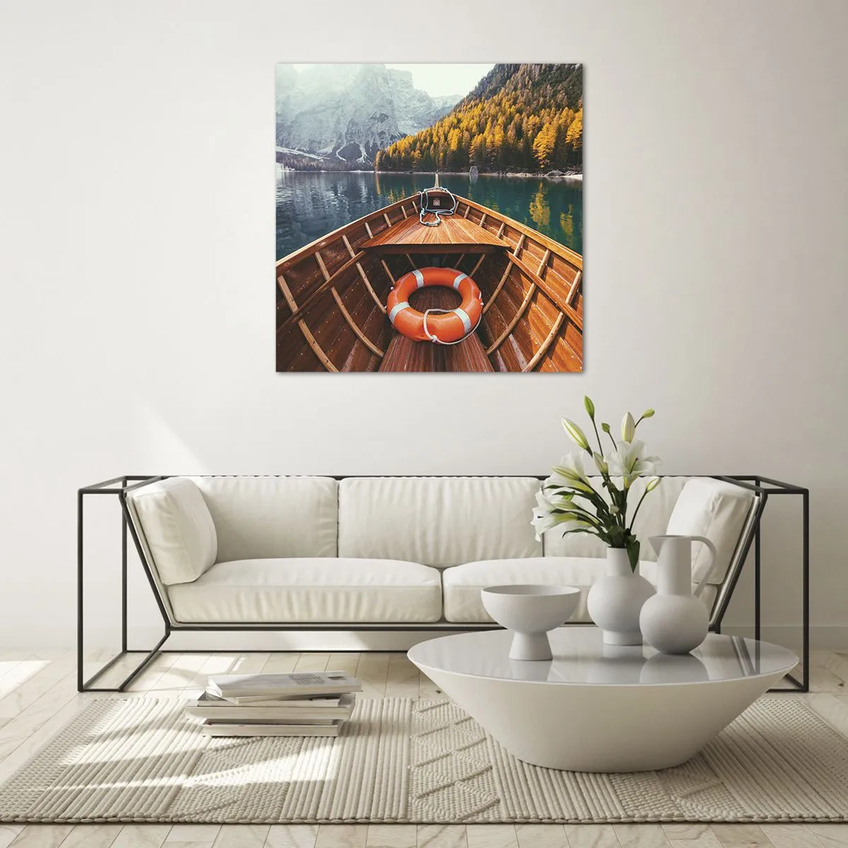 Glastavla - Bild på glas - Utflykt i fjällen - 40x40 cm