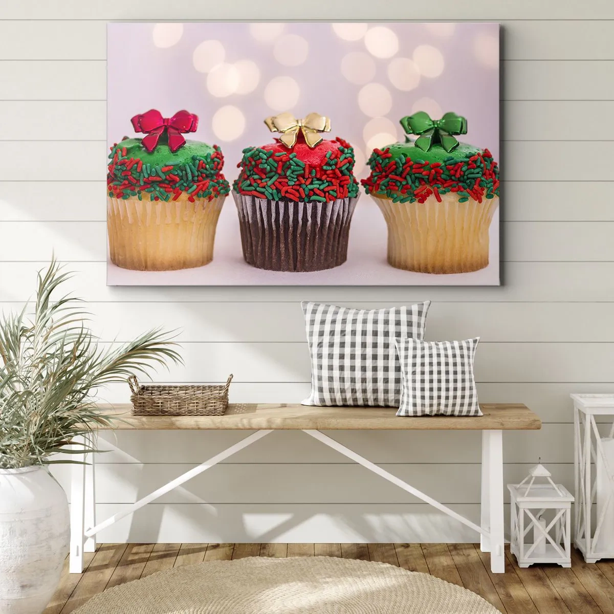 Canvastavla - Bild på duk - Julmuffins med färgglada strössel och rosetter - 70x50cm - Läckert - Modern väggdekoration för vardagsrum och sovrum ARTTOR