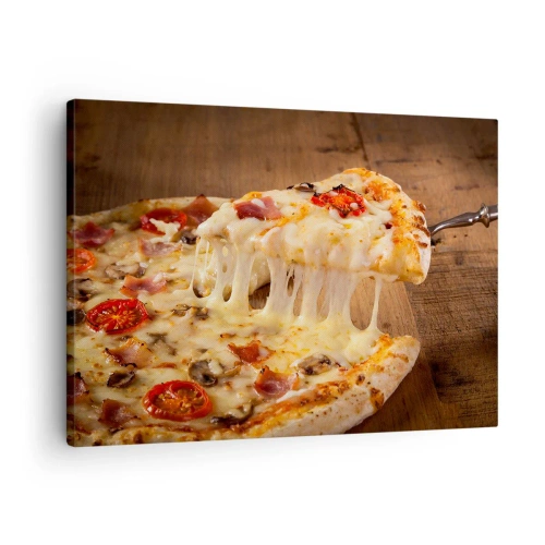 Canvastavla - Bild på duk - Pizza med trådig ost - 70x50cm - Italienska konstens mästerverk - Modern väggdekoration för vardagsrum och sovrum ARTTOR