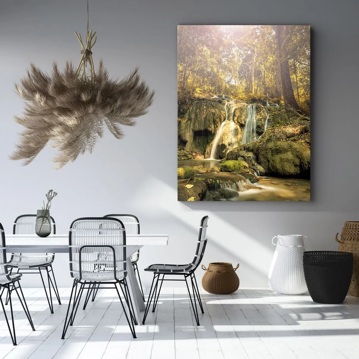 Canvastavla - Bild på duk - Skogkaskad i grönt - 50x70 cm