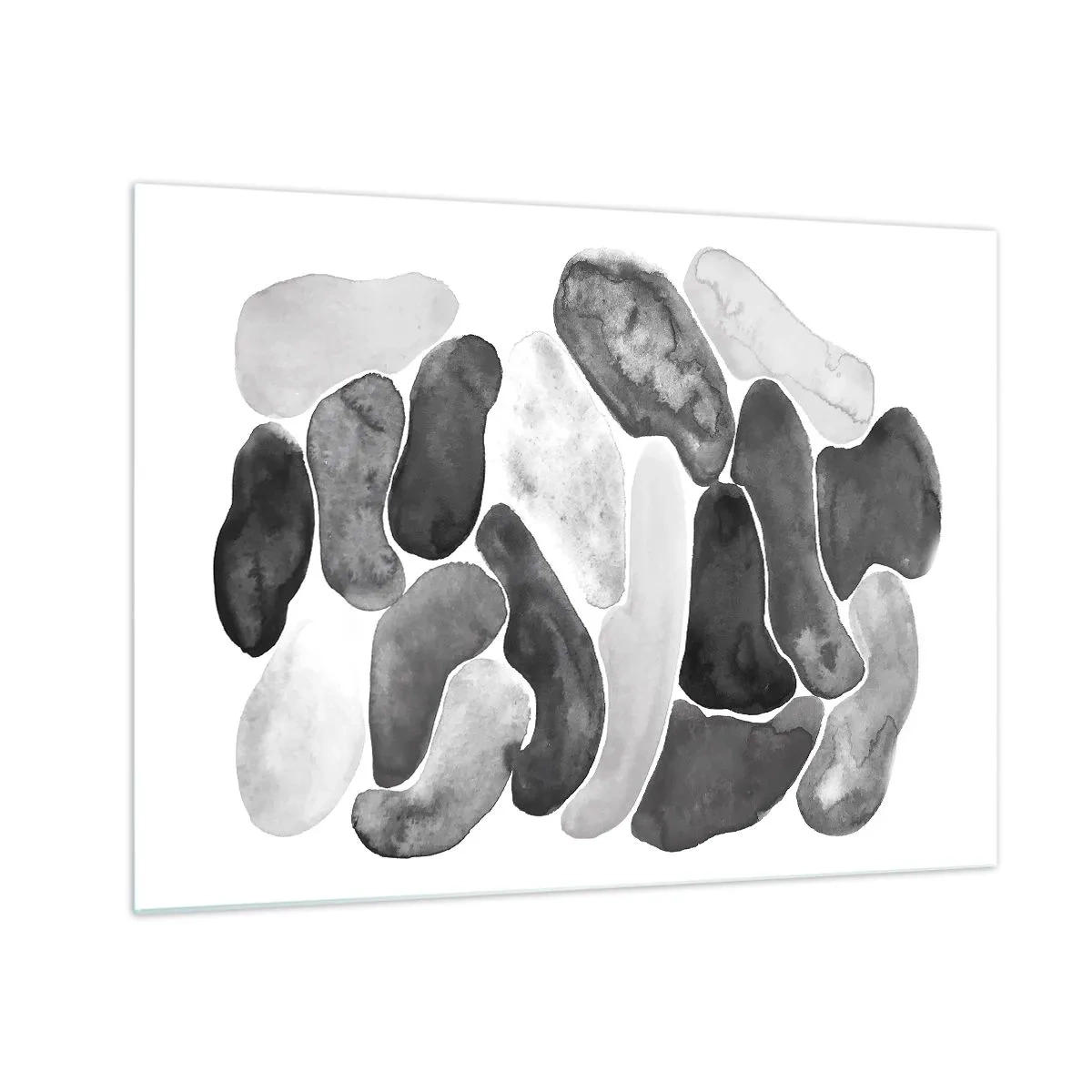 Glastavla - Bild på glas - En svartvit komposition av abstrakta former som liknar stenar. - 70x50cm - Stenig abstraktion - Modern väggdekoration för vardagsrum och sovrum ARTTOR