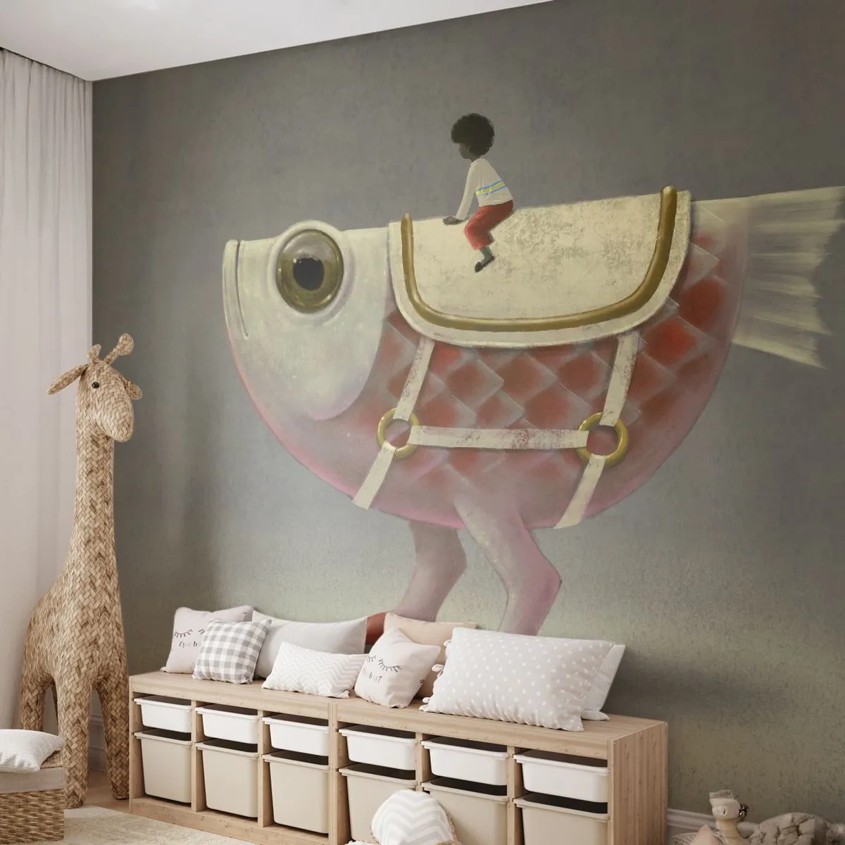 Fototapet Premium Sand - Fiskryttare - Abstraktion, Fisk, För barn - 250x175 cm