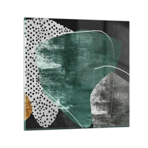 Glastavla - Bild på glas - Färgstark abstraktion med en guldflinga - 40x40 cm