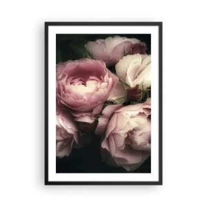 Affisch i svart ram - Rosa pioner i ett elegant, klassiskt arrangemang - 50x70cm - Belle epoque charm - Modern väggdekoration för vardagsrum och sovrum ARTTOR
