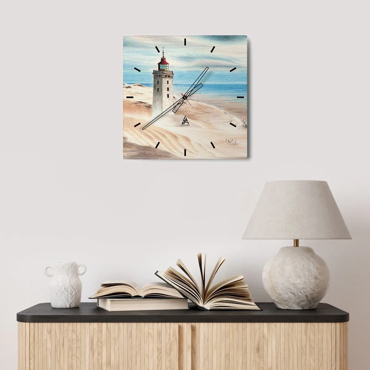 Väggklocka - Klocka på glas - Tittar alltid i havet - 30x30 cm