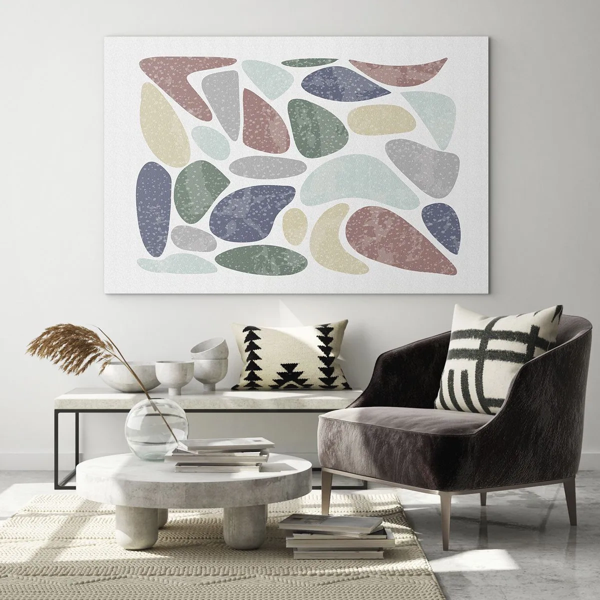 Glastavla - Bild på glas - Dekorativa stenar i pulverfärger i form av en mosaik - 70x50cm - Mosaik av pulveriserade färger - Modern väggdekoration för vardagsrum och sovrum ARTTOR