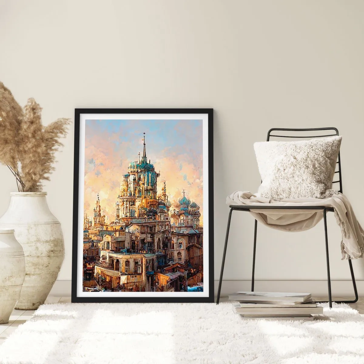 Affisch i svart ram - Monumental arkitektur i varma färger - 50x70cm - Städernas stad - Modern väggdekoration för vardagsrum och sovrum ARTTOR
