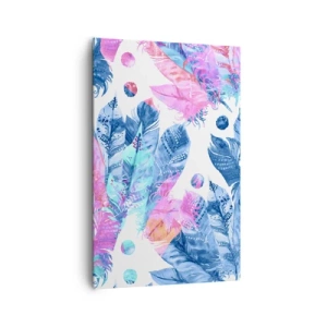 Canvastavla - Bild på duk - Fjädrar i vitt och blått - 80x120 cm