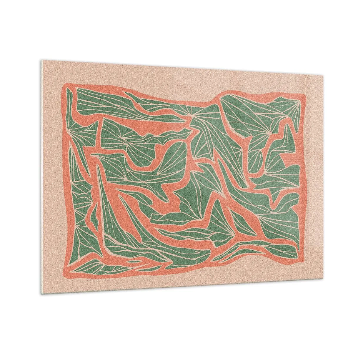 Glastavla - Bild på glas - En kamp mellan korall och grönt - 100x70 cm