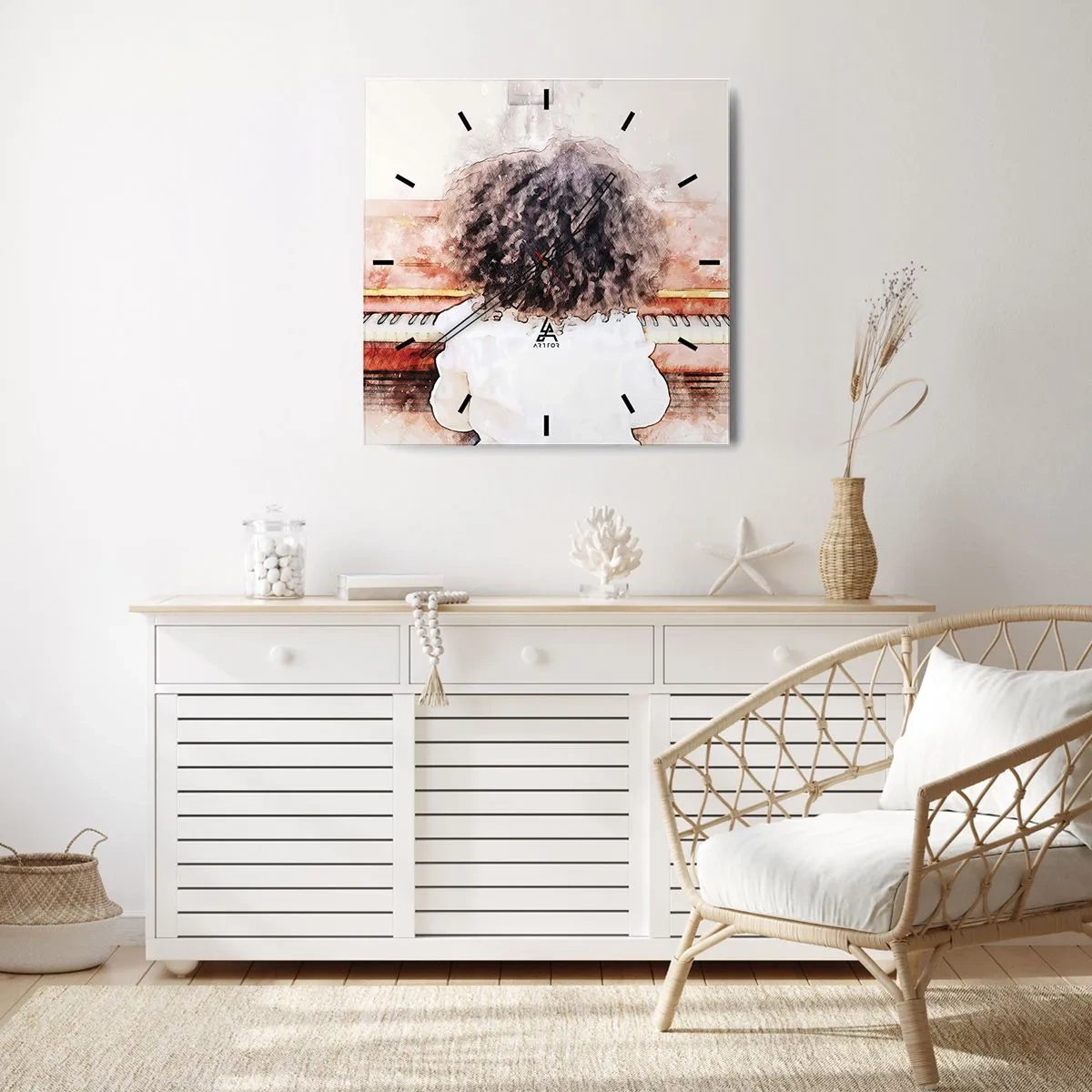 Väggklocka - Klocka på glas - I en ny värld - 40x40 cm