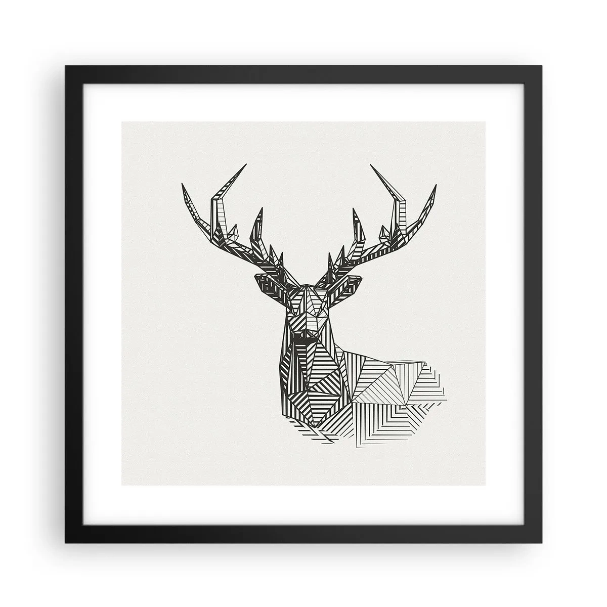 Affisch i svart ram - Hjort i kubistisk stil - 40x40 cm