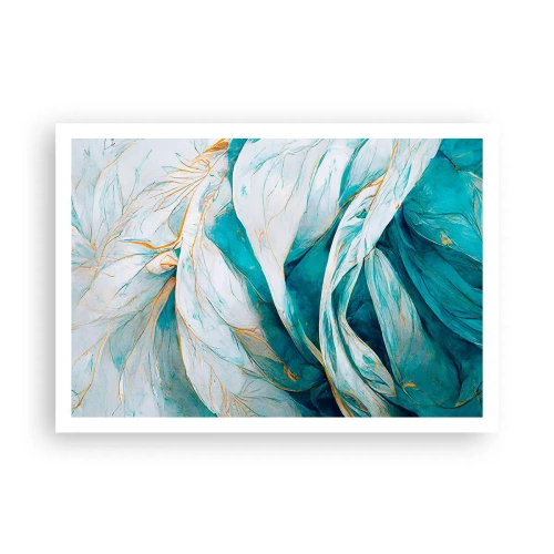 Affisch - Blå abstraktion med guldmotiv - 100x70 cm