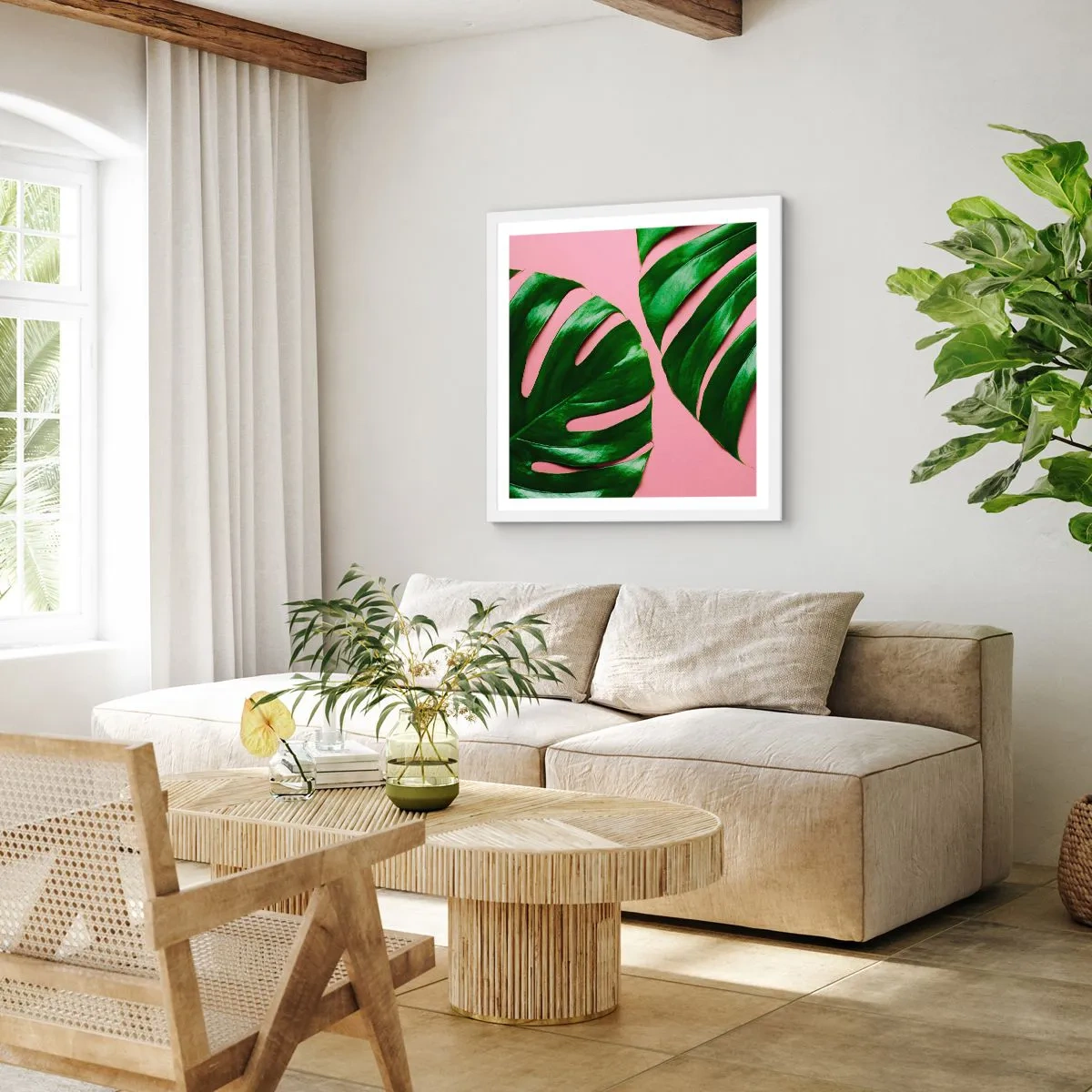 Affisch i vit ram - Grön rendez-vous - 50x50 cm