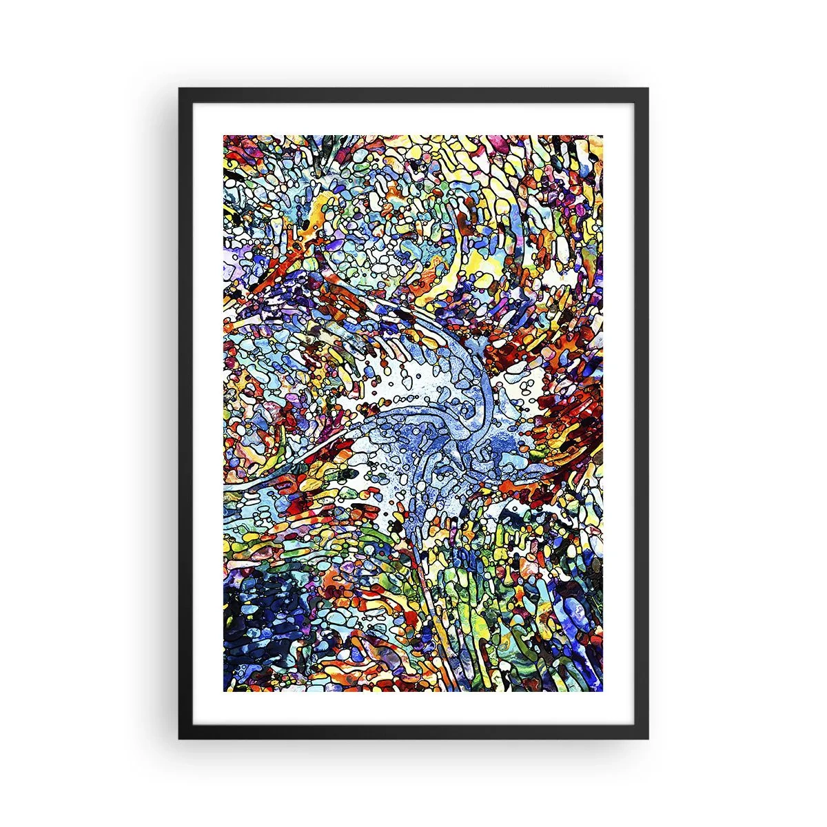 Affisch i svart ram - Abstrakt flöde av färger och strukturer - 50x70cm - Glasmålning - droppar - Modern väggdekoration för vardagsrum och sovrum ARTTOR
