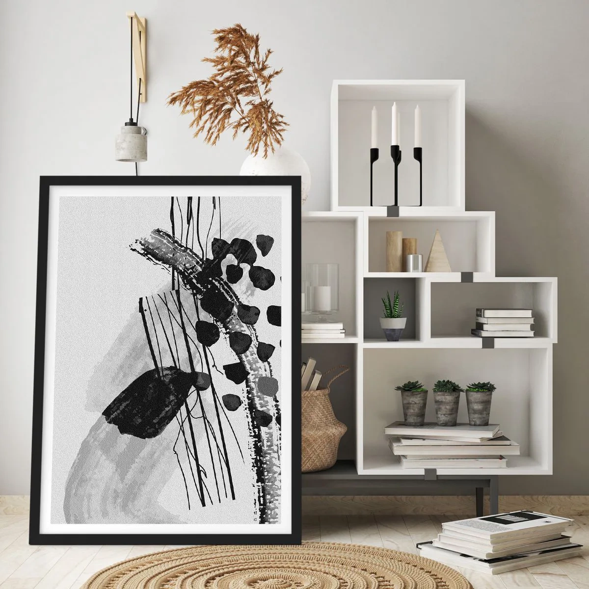 Affisch i svart ram - Svartvit organisk abstraktion - 70x100 cm