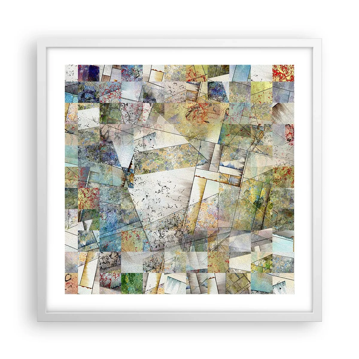 Affisch i vit ram - Geometrisk omblandning - 50x50 cm