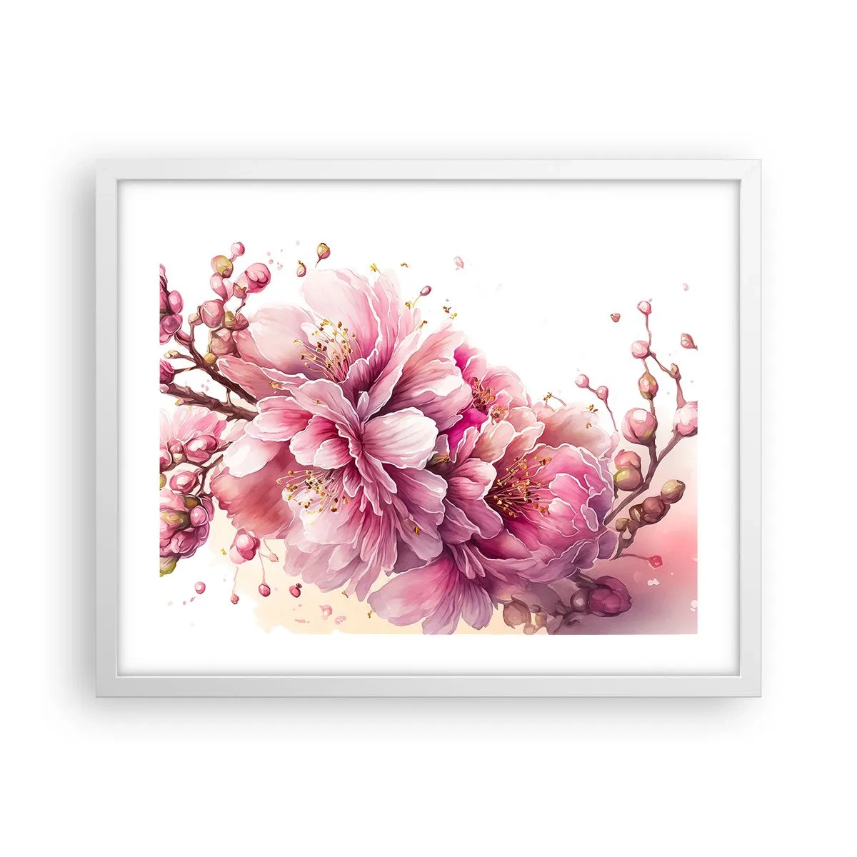 Affisch i vit ram - Blommande körsbärsblomma - 50x40 cm