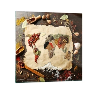 Glastavla - Bild på glas - Världens alla smaker - 40x40 cm