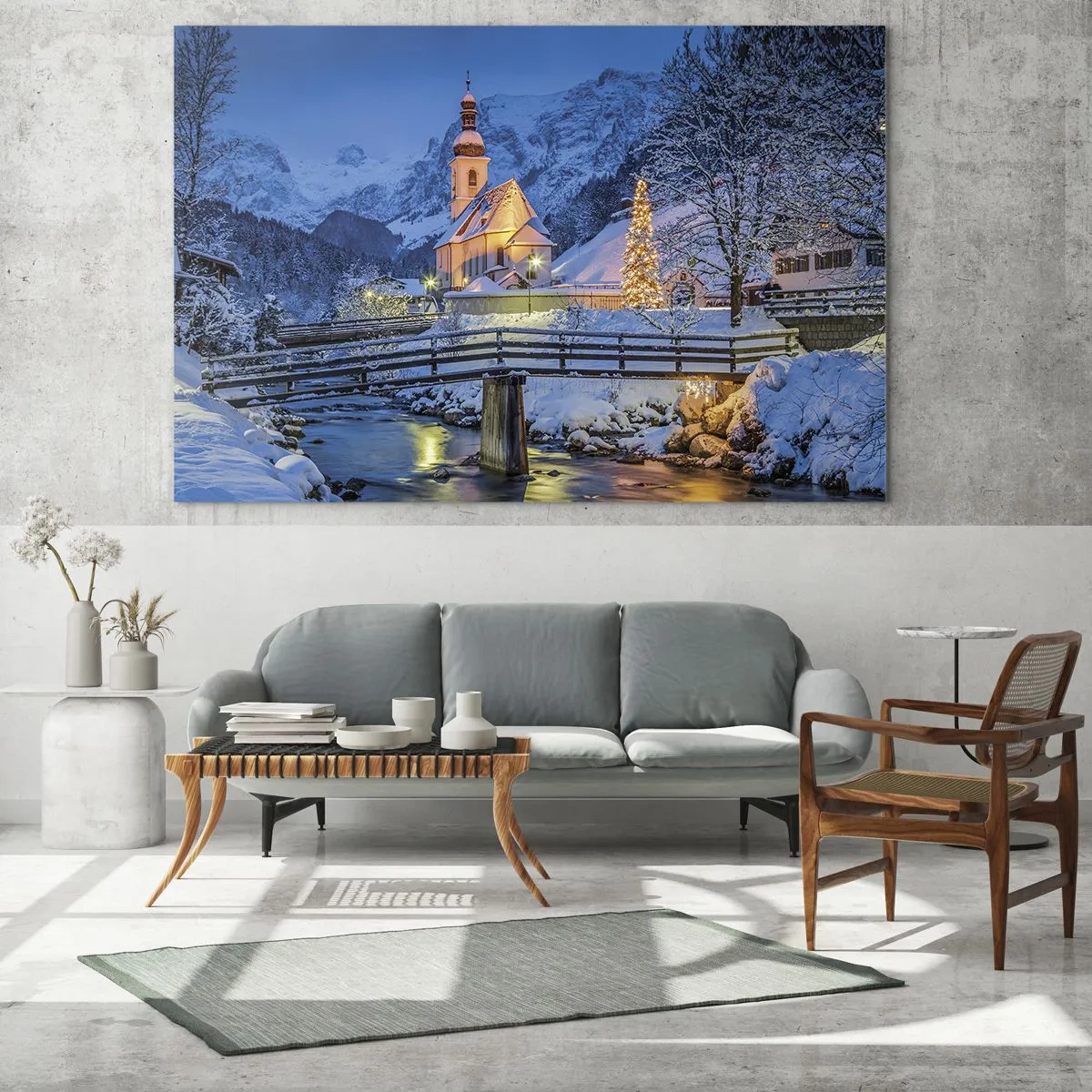 Glastavla - Bild på glas - Jullandskap i vintermiljö - 70x50cm - Julens anda - Modern väggdekoration för vardagsrum och sovrum ARTTOR