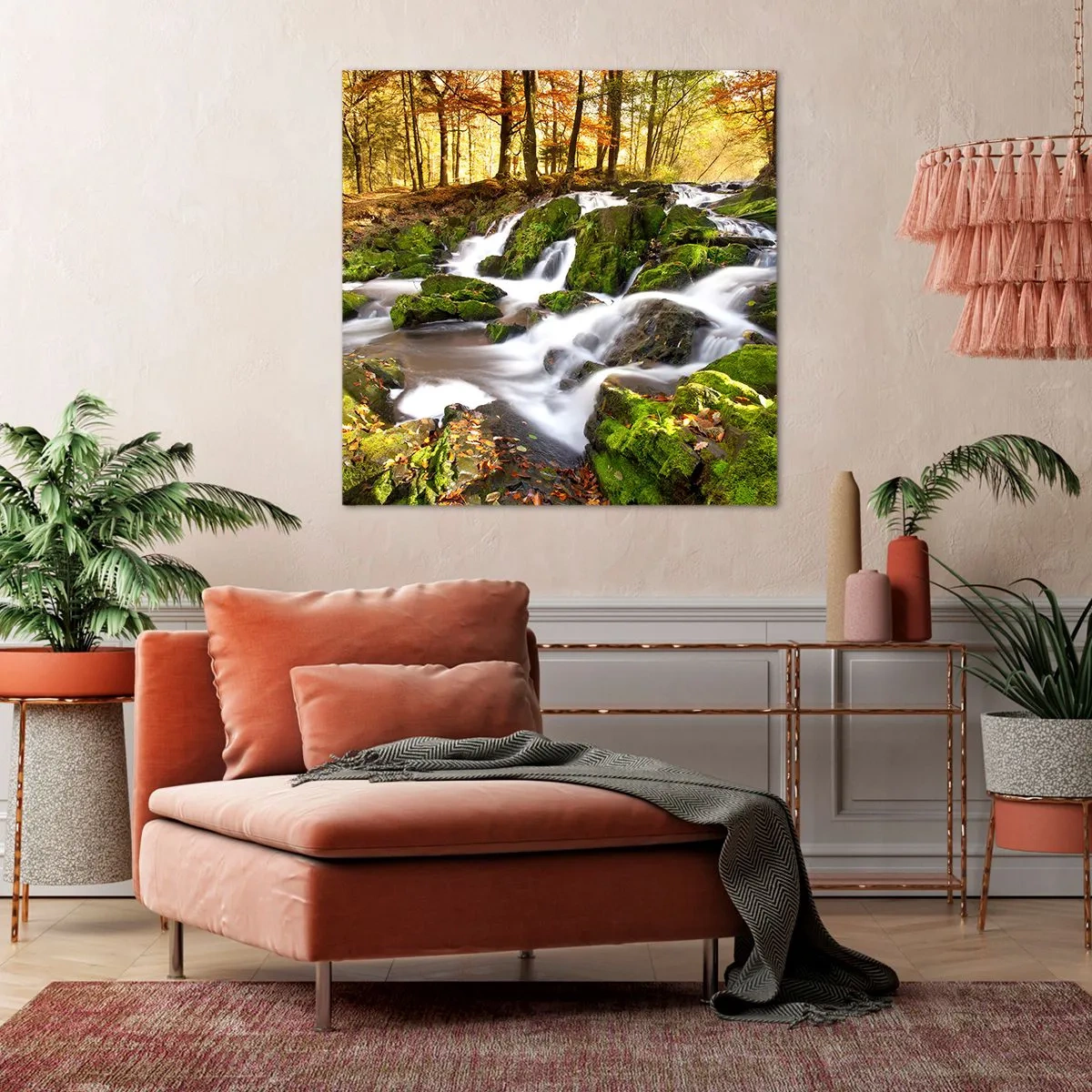 Canvastavla - Bild på duk - Kvickt genom höstskogen - 50x50 cm