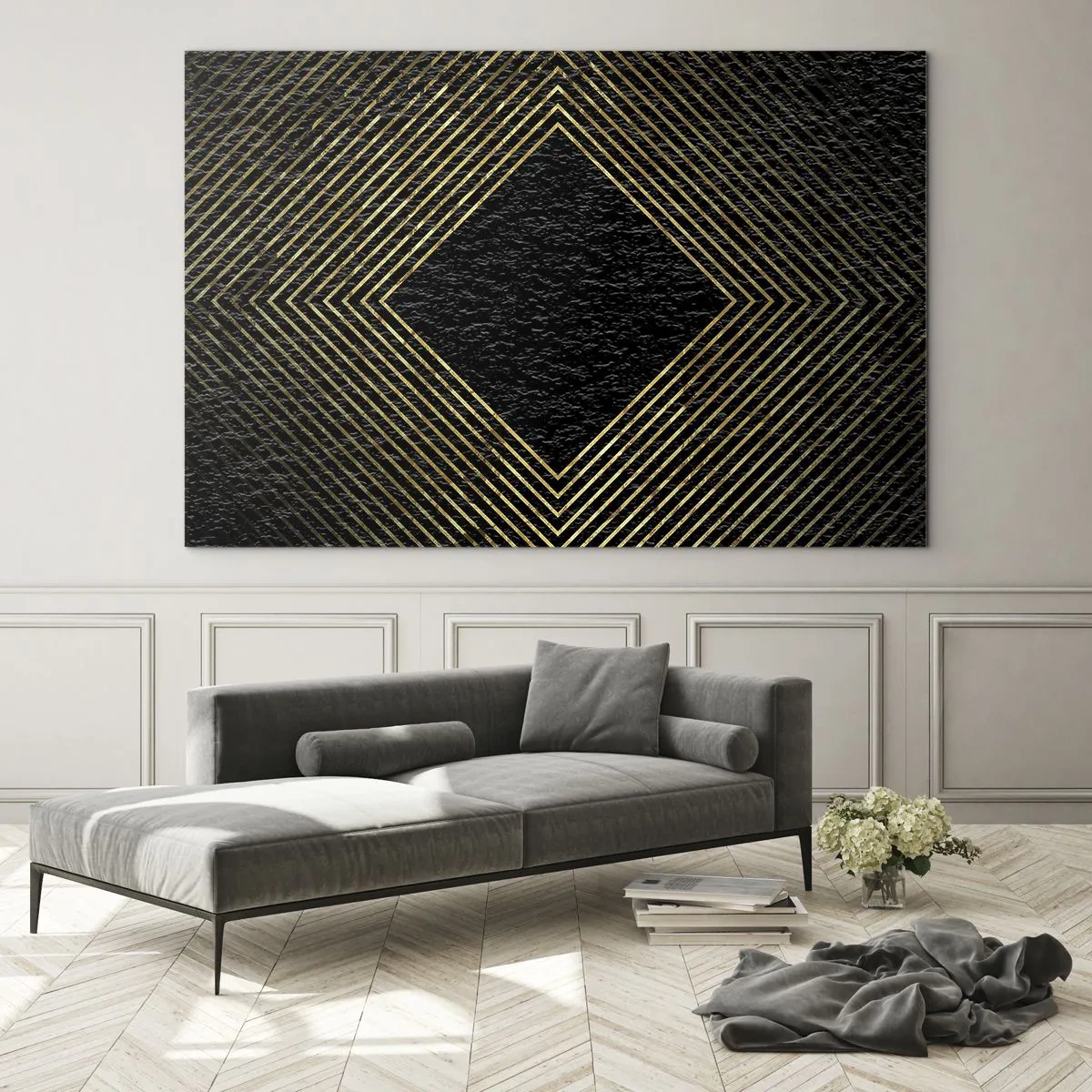 Glastavla - Bild på glas - Geometri i glamourstil - 100x70 cm