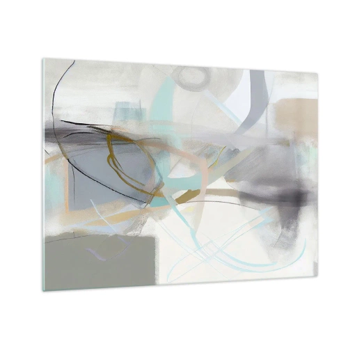 Glastavla - Bild på glas - En disig abstraktion med pastell- och grafitaccenter. - 70x50cm - Dimmig abstraktion - Modern väggdekoration för vardagsrum och sovrum ARTTOR