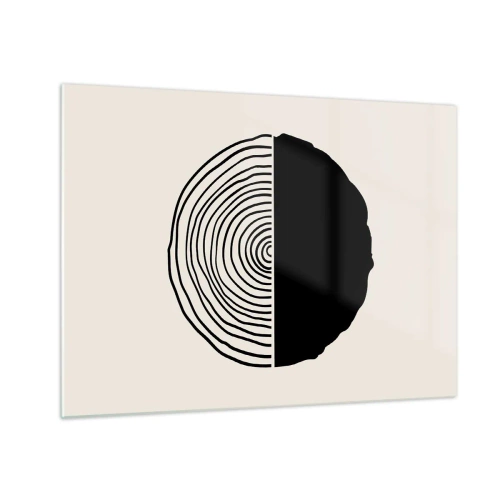 Glastavla - Bild på glas - En minimalistisk grafik av ett tvärsnitt av en trädstam i två halvor. - 70x50cm - Hälften hälften - Modern väggdekoration för vardagsrum och sovrum ARTTOR