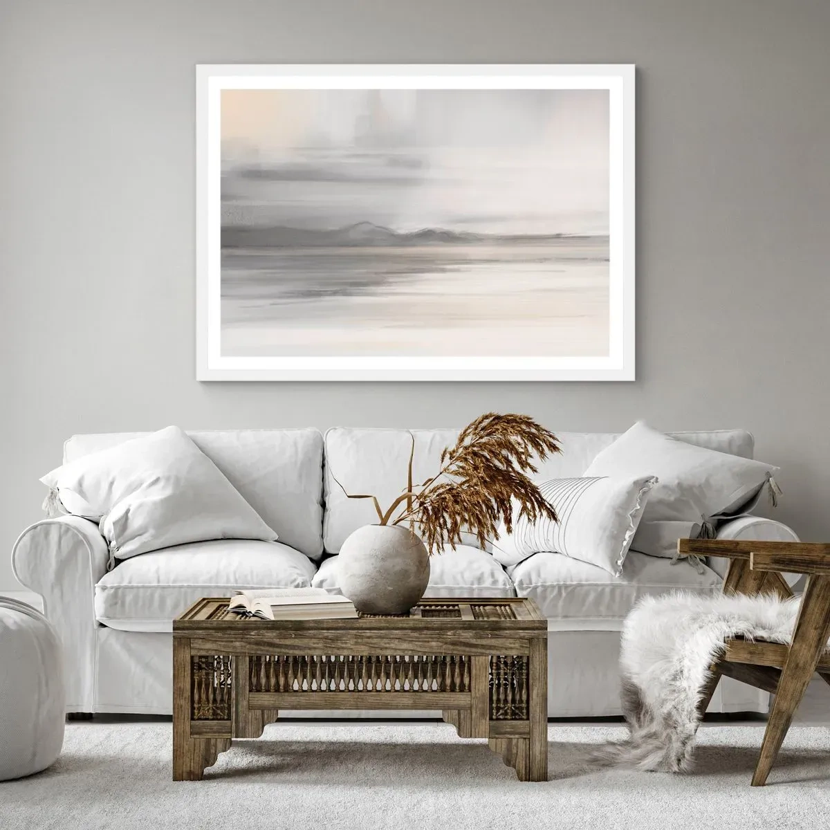 Affisch i vit ram - En eftertänksam bakgrund - 100x70 cm