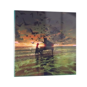 Glastavla - Bild på glas - Konsert för piano och vågor - 30x30 cm